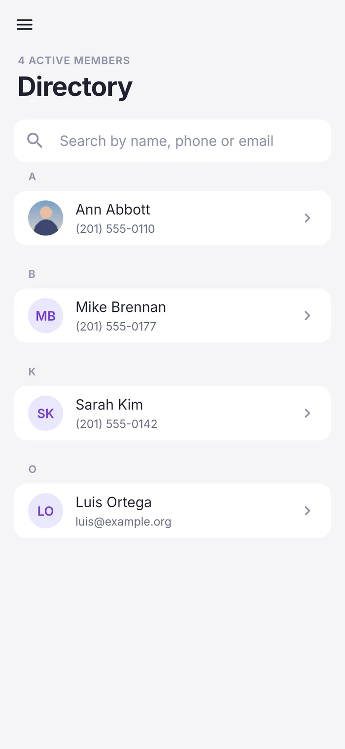Member directory with search